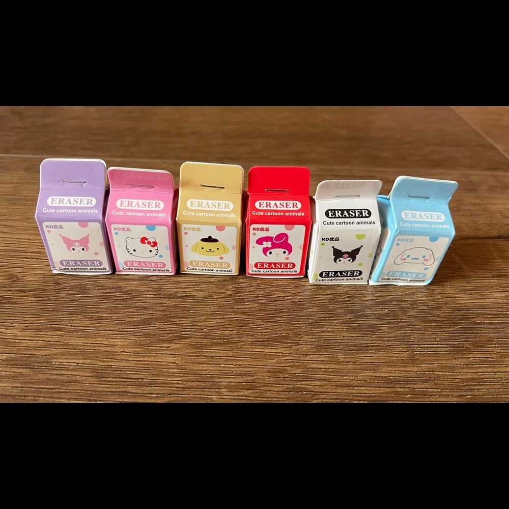SANRIO-NWT Character in Carton 6 Piece Eraser Set